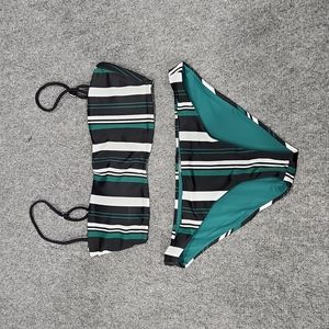Cupshe Green, White, and Black Striped Bikini NWOT